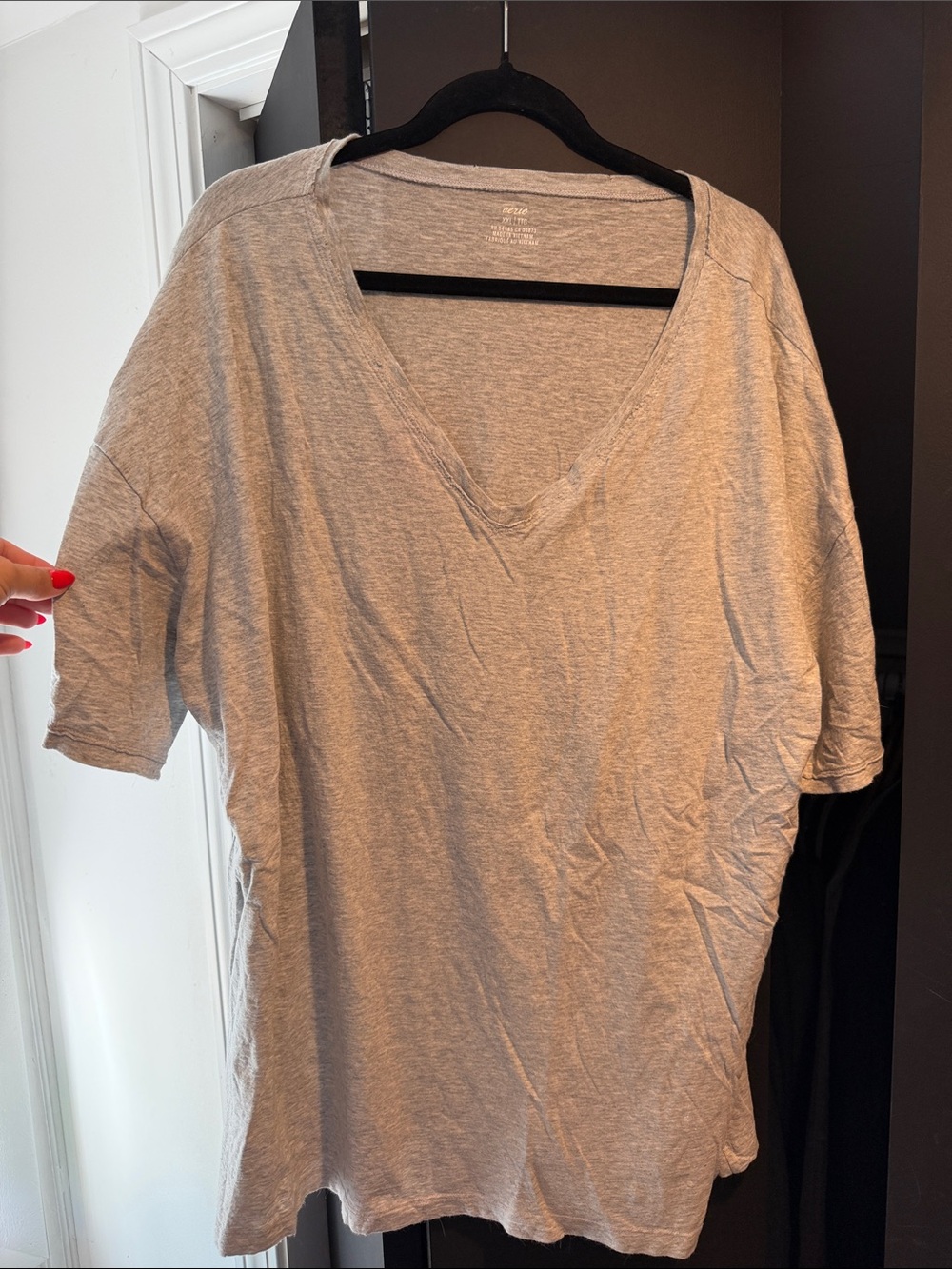 aerie Light Gray V-Neck Short Sleeve Tee